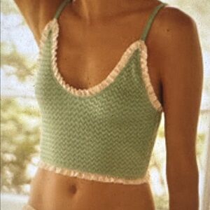 LyreBird Ruffle-Trim Zigzag Smocked Crop Cami